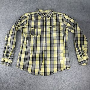 Ecko Unltd Mens Yellow & Blue Long Sleeve‎ Plaid Button-Up Shirt Size Large Y2k